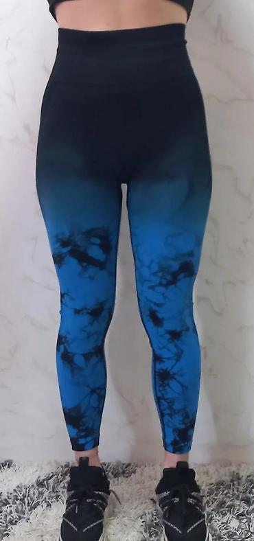 Helanke, biciklistički šortsevi: Ženske helanke sa visokim strukom u crno-plavoj tie-dye boji. Helanke — 9