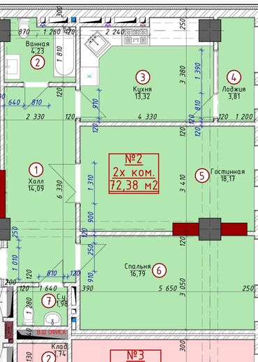 квартира берилет маладая: 2 комнаты, 74 м², Элитка, 12 этаж, ПСО (под самоотделку)