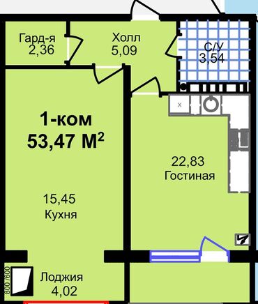Продажа квартир: 1 комната, 53 м², 108 серия, 7 этаж, ПСО (под самоотделку)