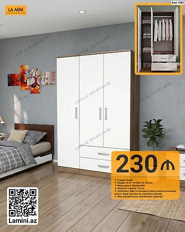 Dolablar: 3 qapılı dolab – minimalist və funksional dizaynlı yataq otağı mebeli — 1