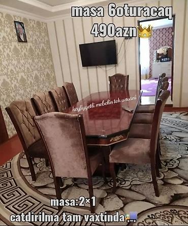 metbex kunc divani: Mətbəx/qonaq otağı üçün 6 nəfərlik masa dəsti. - Masa ölçüsü: 2×1 m - — 1