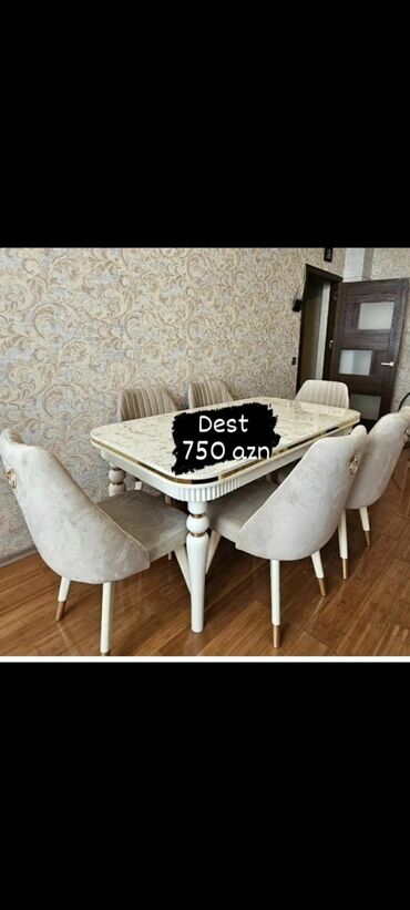 Masa və oturacaq dəstləri: Qonaq otağı üçün, Yeni, Dördbucaq masa, 6 stul — 8