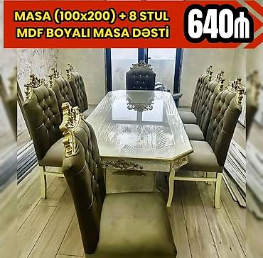 şokolad qiymətləri: Qonaq otağı üçün, Yeni, Açılmayan, Dördbucaq masa, 8 stul — 1