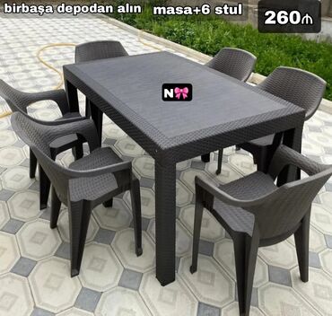 Masa və oturacaq dəstləri: Balkon üçün, Yeni, Açılmayan, Dördbucaq masa, 6 stul