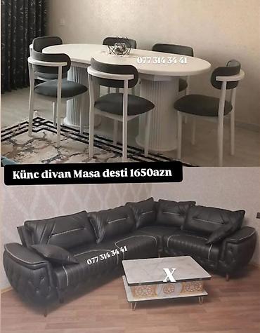 Masa və oturacaq dəstləri: Masa və 6 stul dəsti – Xmd • Komplekt: 1 yemək masası + 6 ədəd stul — 140