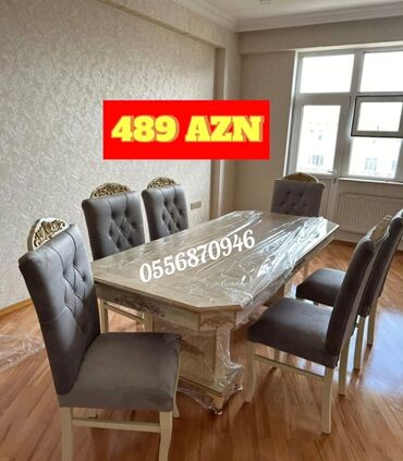 Masa və oturacaq dəstləri: Qonaq otağı üçün, Yeni, Açılmayan, Dördbucaq masa, 6 stul — 9