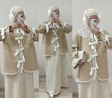 пошив верхней одежды: Комплект в стиле modest fashion: жакет + платье - Цвет: бежевый - — 1