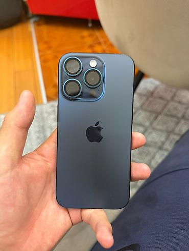 IPhone 15 Pro, Б/у, 256 ГБ, Blue Titanium, Защитное стекло, Кабель, 82 %