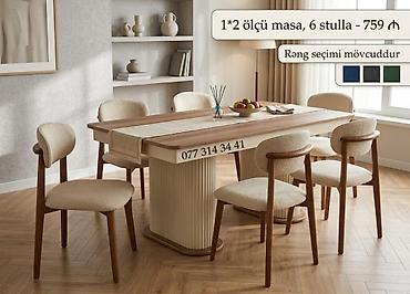 Yemək otağı dəsti – 1×2 m ölçülü masa və 6 stul - Modern dizayn