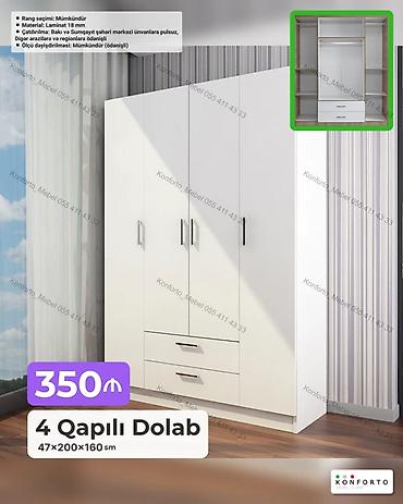 Mebel: 4 qapılı paltar dolabı – 47×200×160 sm - Material: 18 mm laminat - — 1