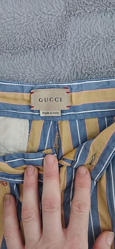Şalvarlar: Gucci kişi şalvarı - Model: zolaqlı dizayn, mavi-açıq sarı tonlarda — 1