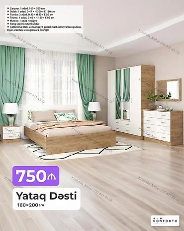 Ev və bağ: Yataq Dəsti – 160×200 sm Komplekt: - Çarpayı: 1 ədəd, 160×200 sm - — 1