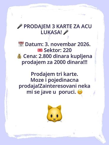 zip upaljaci: Tri ulaznice za koncert Ace Lukasa. - Datum: 3. novembar 2026. - — 1