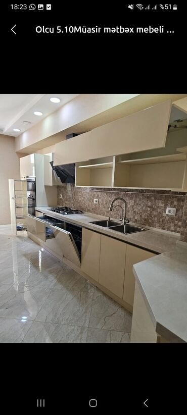 Tulumlar: Qaz moyka aspiratör verilir Müasir mətbəx mebeli – ölçü 5.10 m -