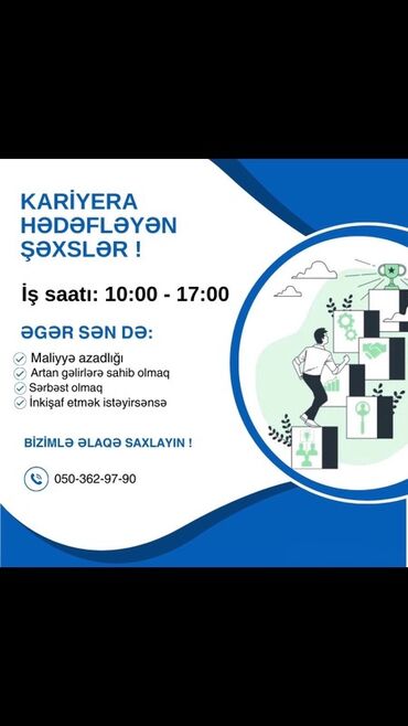 Сфера образования: Menecer tələb olunur. Əsas öhdəlik : İstehsalatın tanıtımını nümayiş