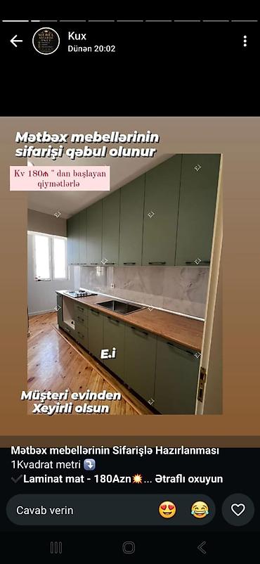 metbex stolu: Sifarişlə mətbəx dəsti, Mat laminat — 1