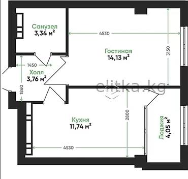 artwin: 1 комната, 37 м², Аламедин-1 мкр Элитка, 6 этаж, Евроремонт — 9