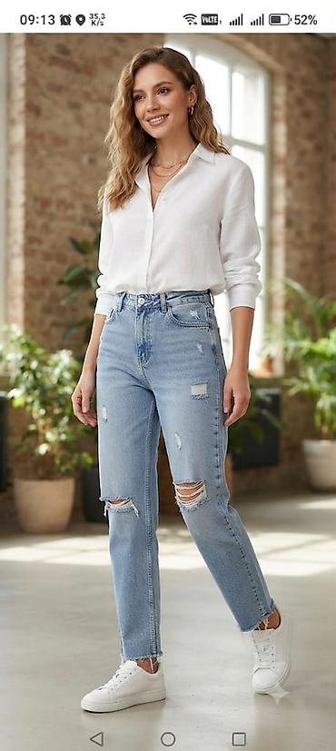 kastum şalvar modelleri: Qadın şalvar kolleksiyası - Model 1: Mavi “mom fit” cins şalvar — 9