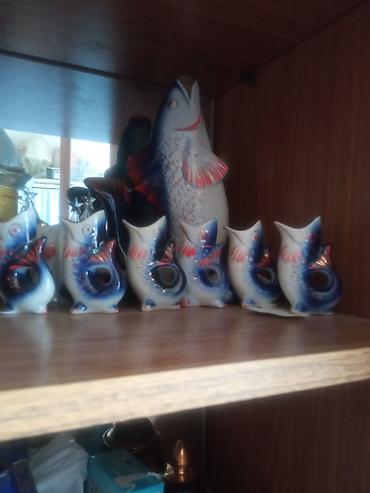 caynı serviz: Porcelain “Balıq” içki dəsti - Tərkib: 1 böyük sürahi (balıq — 1