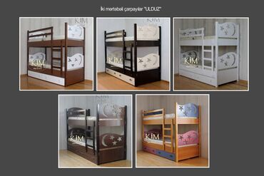 İkimərtəbəli uşaq çarpayıları: Oğlan və qız üçün, Yeni, Çarpayı, Matras ilə, Siyirməli, Taxta — 6