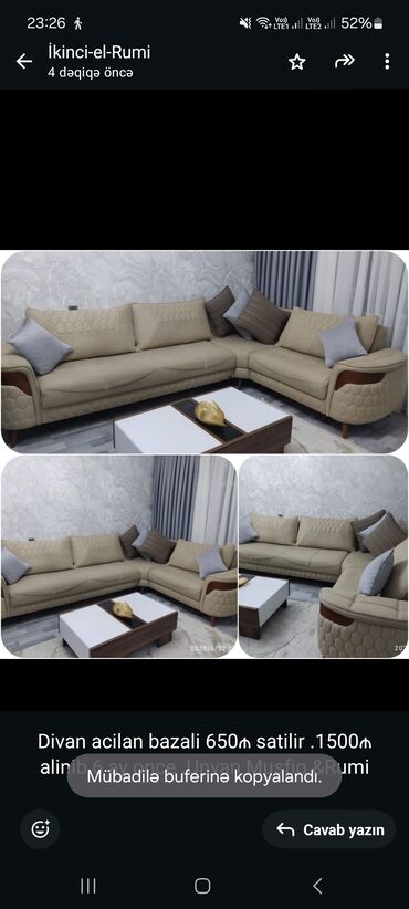 Otaq qapıları: Künc divan, İşlənmiş, Açılan, Bazalı, Çatdırılma yoxdur