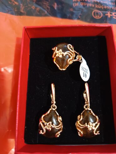 Bijuteriya dəstləri: Qızılı rəng tonlarında sırğa və üzük - Tərkib: qızılı örtüklü metal — 8