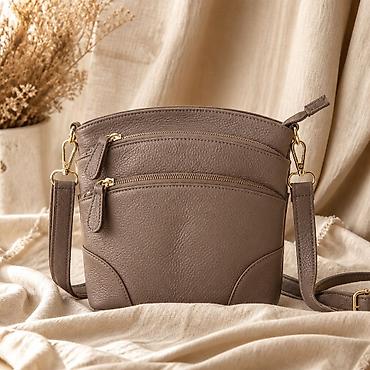 hm tasne: Ženska kožna crossbody torba – taupe/neutralna nijansa - Materijal — 1