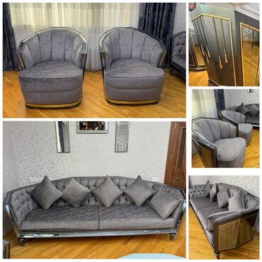 Yataq otağı dəstləri: İşlənmiş, Divan, 2 kreslo, Bazasız, Açılmayan