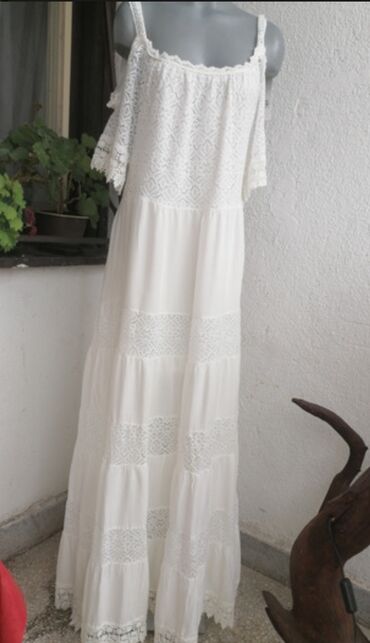 bela letnja haljina: XL (EU 42), bоја - Bela, Oversize, Na bretele