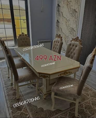 ders masa: Qonaq otağı üçün, Yeni, Açılmayan, Dördbucaq masa, 6 stul — 3