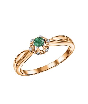 кольцо золотые: Кольцо с 1изумрудом 0,07карат и 6 бриллиантами 0,01 карат розовое