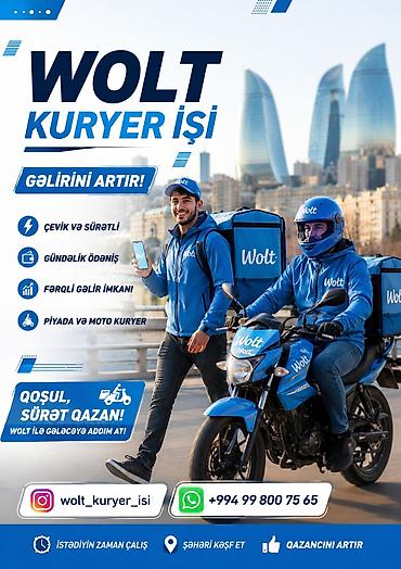 Əməkdaş axtarışı (vakansiyalar): Piyada kuryer tələb olunur, İstənilən yaş, Təcrübəsiz, Gündəlik ödəniş — 1