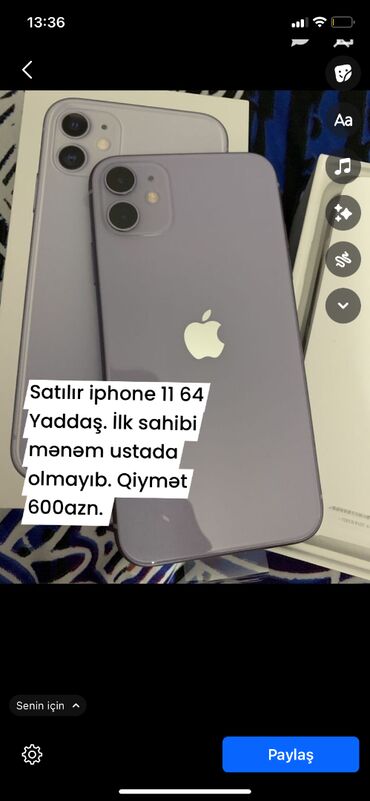 iphone 11 yaddaş: IPhone 11, 64 GB, Mərcanı, Face ID