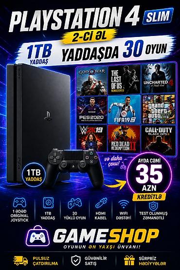 PlayStation 4 Slim – 1 TB yaddaşla • 2-ci əl PS4 Slim konsolu • 1 TB