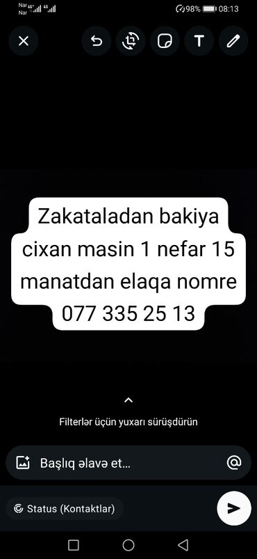 Musderiler elaqa saxlasin bu gun cixiram zakataladan bakiya 15 manat 1