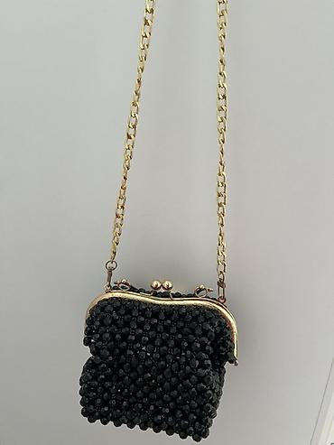 vintage çanta: Qara muncuqlu çiyin çantası - Rəng: qara - Material: parlaq fasetli — 2
