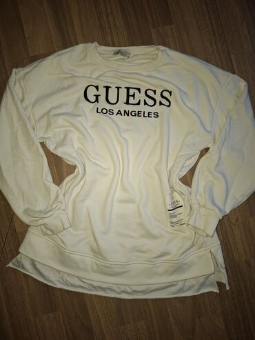 Dukserice: Guess, L (EU 40), Jednobojni, bоја - Bela