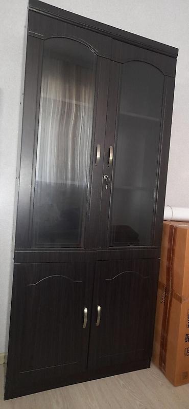kunc skaf: Şkaf-vitrin, tünd qəhvəyi ağac teksturalı - Üst hissə: Şüşəli iki — 3