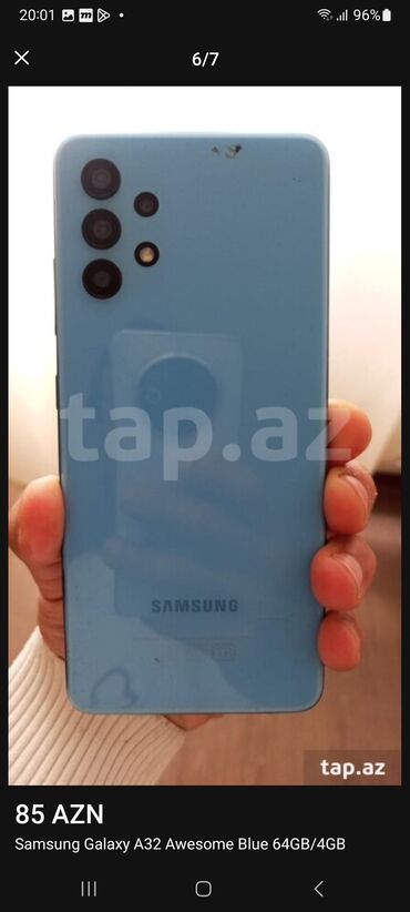 samsung a035: Samsung Galaxy A32, 64 GB, rəng - Göy, İki sim kartlı, Face ID