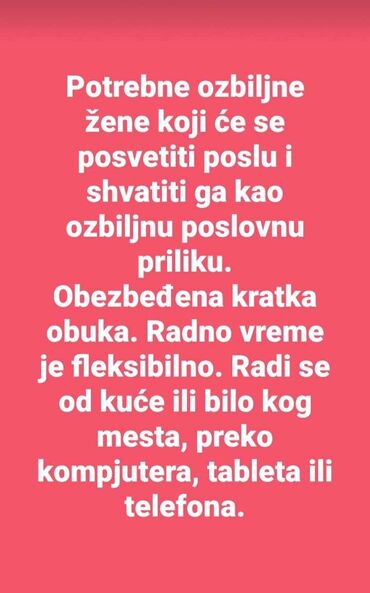 bez djemper sa pojasom oko struka puta: Sales Representative. Without transport. No Experience. Flexible Schedule