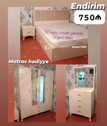 спални мебеллар: Двуспальная кровать, Шкаф, Трюмо, 2 тумбы