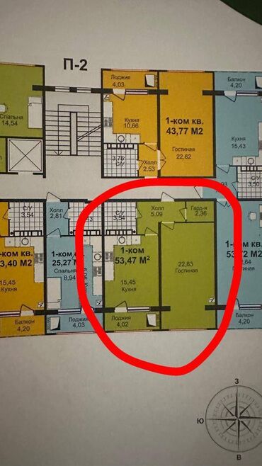продаётся квартира в токмаке: 1 комната, 53 м², Элитка, 6 этаж, ПСО (под самоотделку)