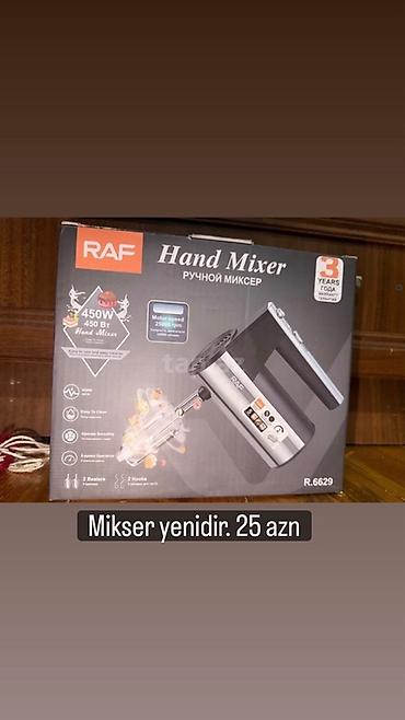 raf mikser: RAF Hand Mixer – model R.6629 - Güc: 450W - Mühərrik sürəti: 25 000 — 1