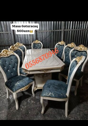 Masa və oturacaq dəstləri: Qonaq otağı üçün, Yeni, Açılan, Dördbucaq masa, 6 stul — 10