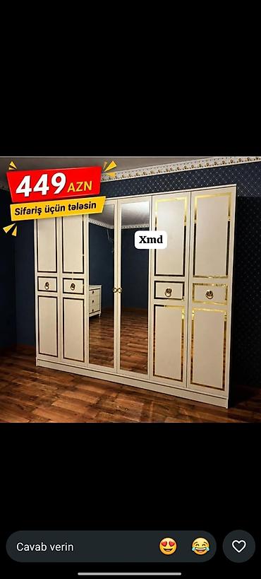 stol taxta: Klassik dizaynlı 4 qapılı paltar şkafı - Rəng: krem/bəyaz, qızılı — 1