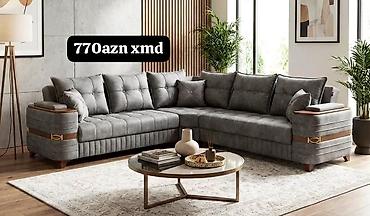 embawood künc divan: Künc divan – müasir dizaynlı, boz rəng palitrasında. Yumşaq toxumalı — 1