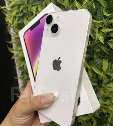 Apple iPhone: IPhone 14, Б/у, 128 ГБ, Белый, Зарядное устройство, Защитное стекло, Чехол, 87 %