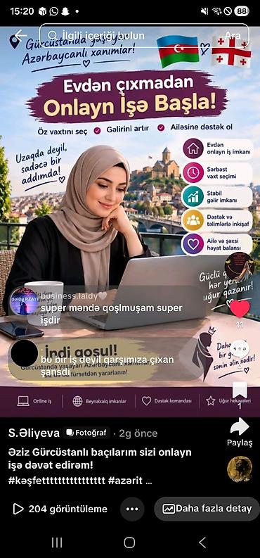 evdə online is: SMM menecer tələb olunur, İstənilən yaş — 2