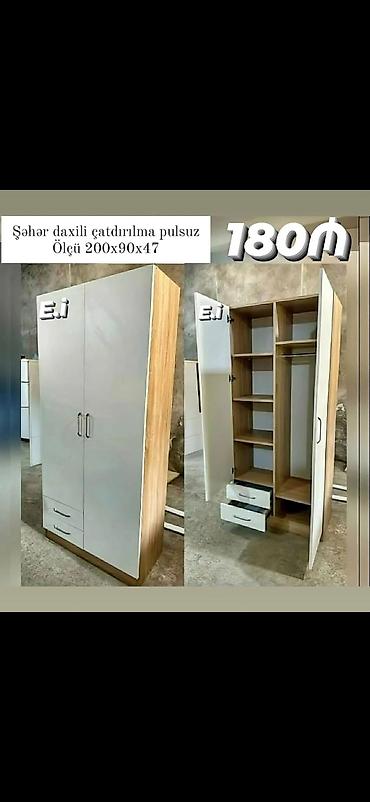 İki qapılı paltar şkafı — ölçü: 200×90×47 sm. - Rəng: ağ ön panellər