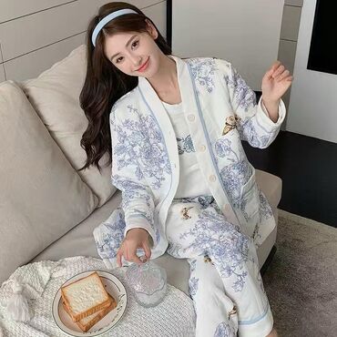 пижама тройка: Пижама, Вафельное полотно, XL (EU 42)